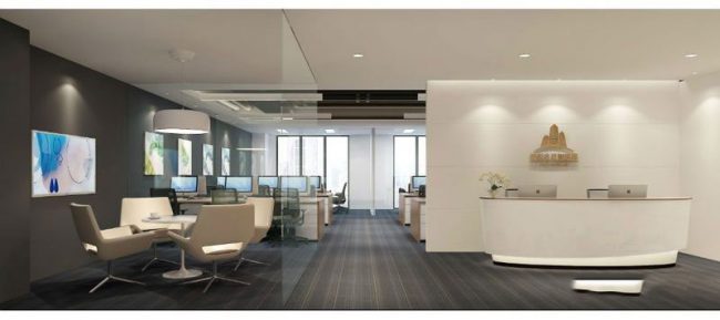 现代极简办公室前台等候区装修图