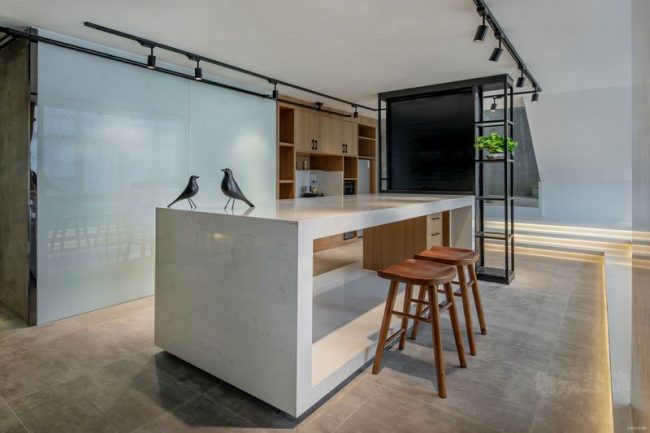 现代极简办公室休闲吧台场景装修图