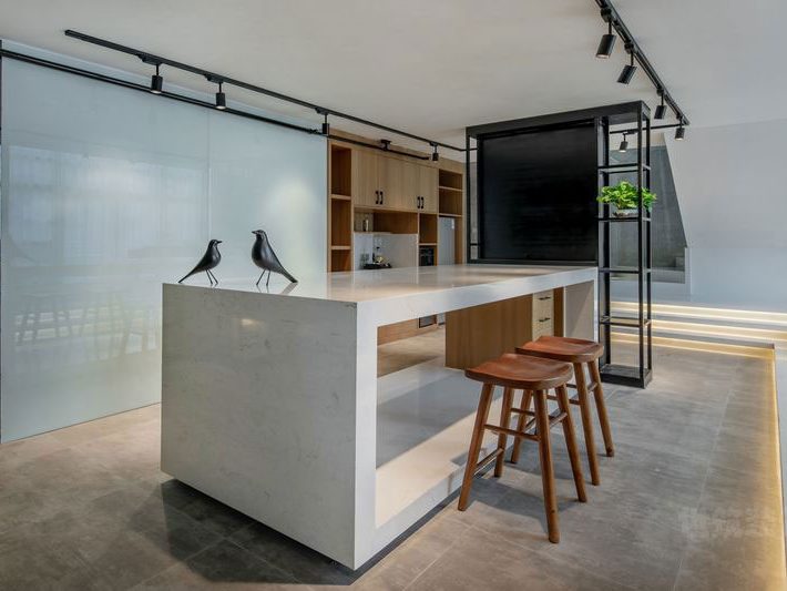 现代极简办公室休闲吧台场景装修图