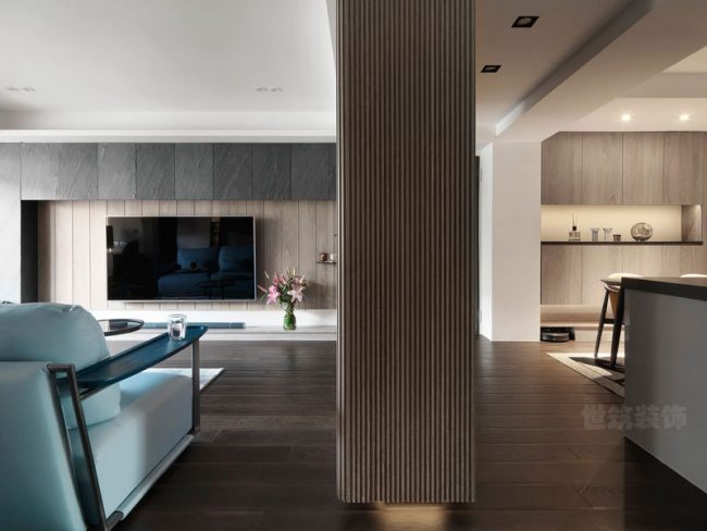 现代极简风样板间起居室范围装修图