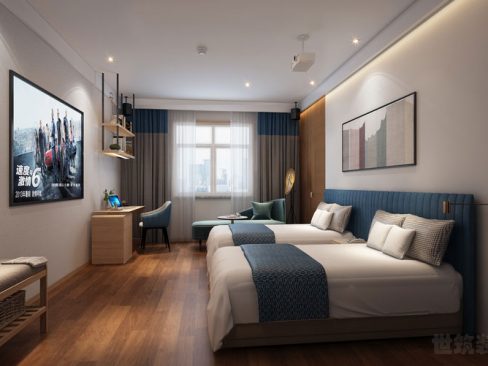 现代极简商务酒店双人房装修图