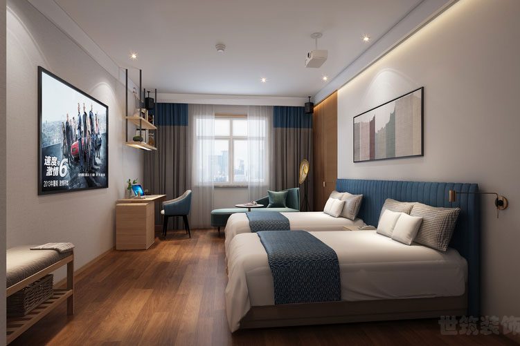 现代极简商务酒店双人房装修图