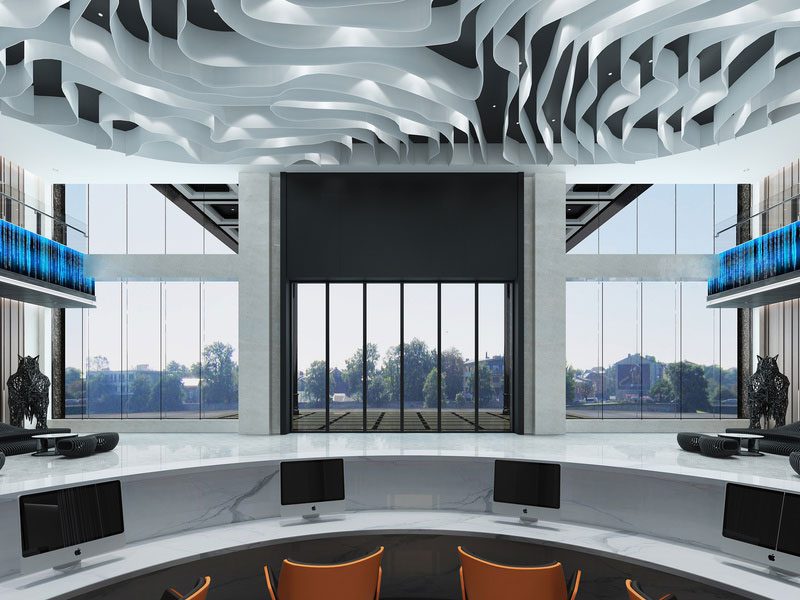 现代科技风办公室前厅效果图