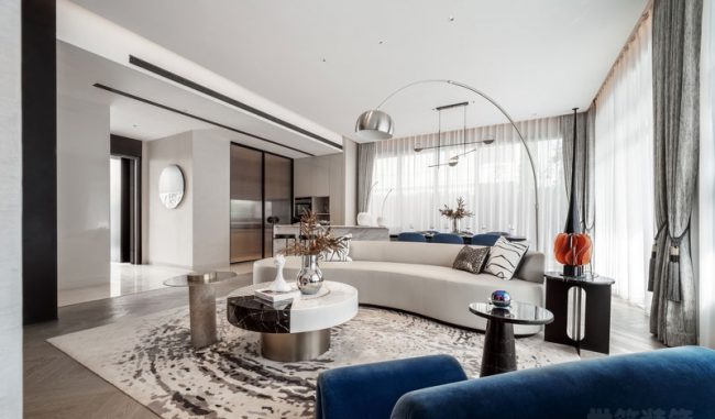 现代轻奢风样板间客厅会客接待区装修图