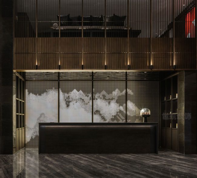 现代中式办公空间前台区域装修图