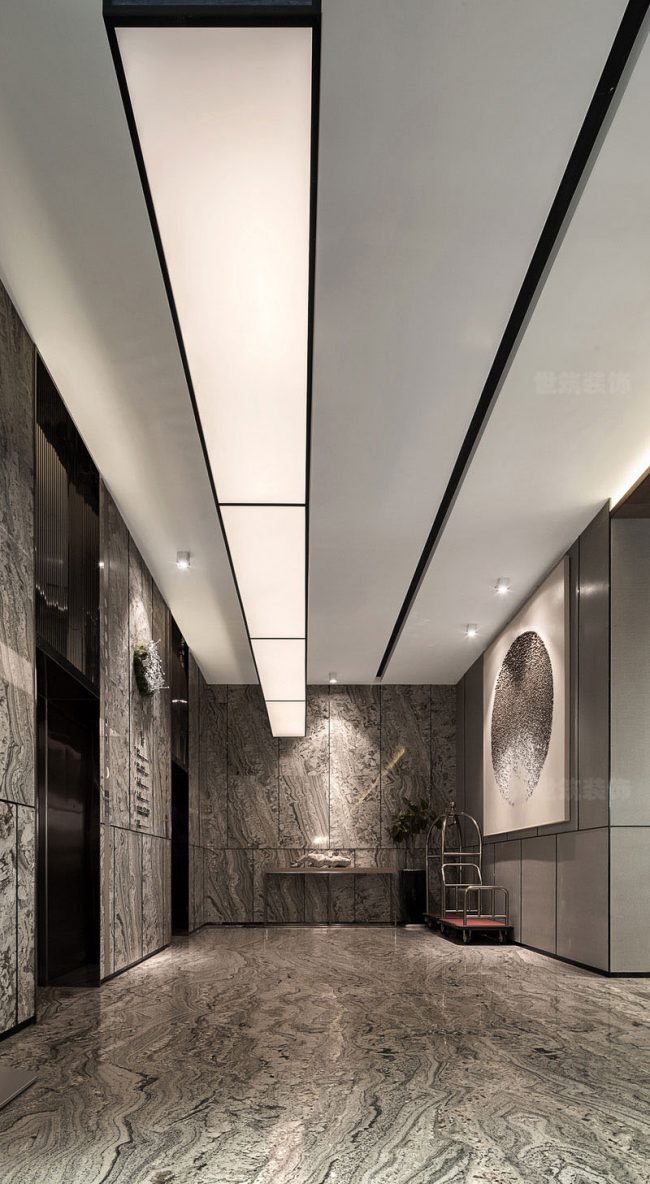 现代中式办公室电梯厅装修图