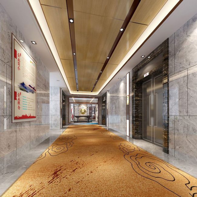 新中式办公场所电梯厅过道区域装修图