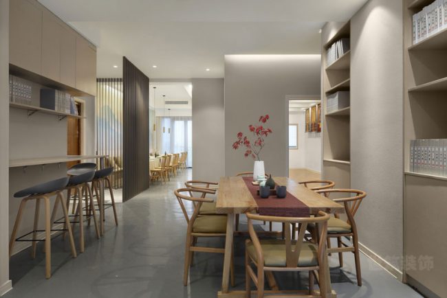 新中式办公空间员工餐厅装修图