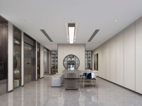 新中式办公室空间品茶区设计图