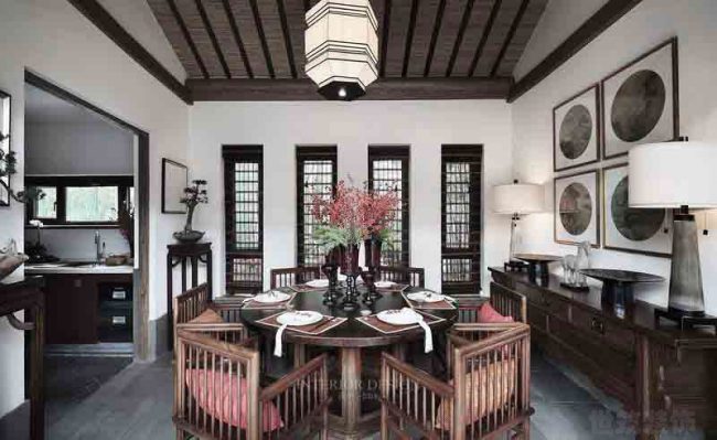 新中式别墅家居餐厅场景装修图