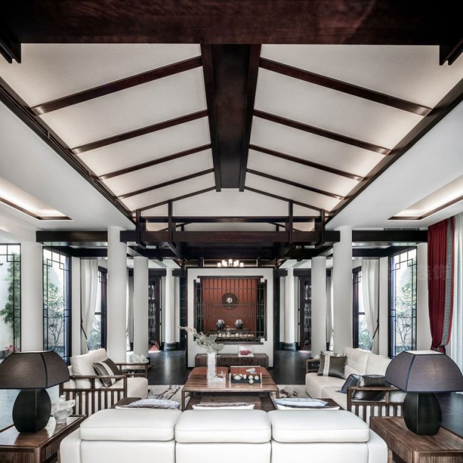 新中式别墅家居休闲厅场景装修图