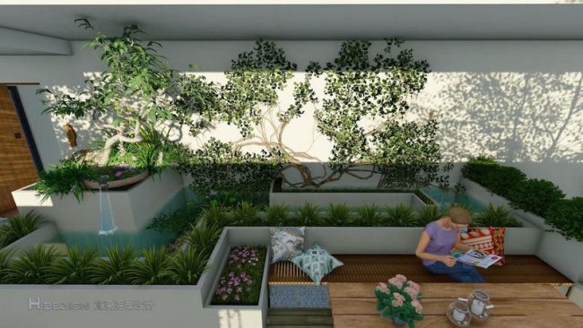 新中式别墅庭院景观效果图