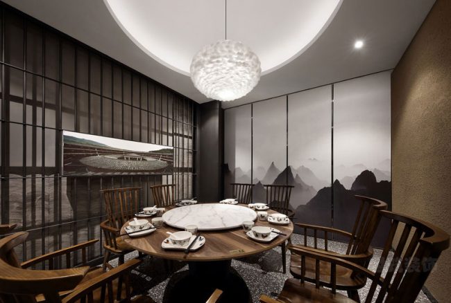 新中式餐厅包房装修图