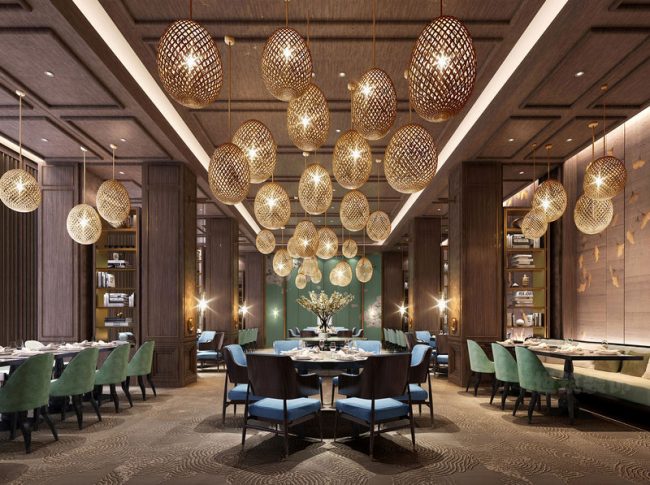 新中式餐厅用餐区效果图