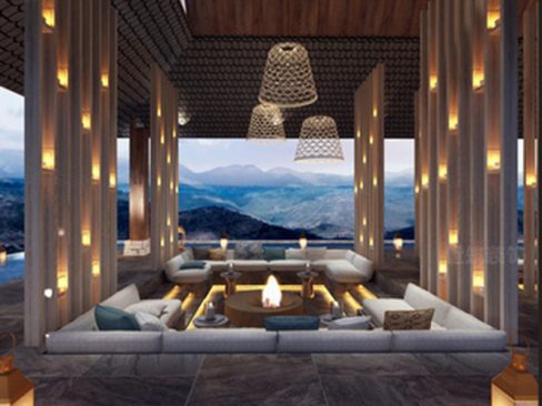 新中式度假酒店大堂接待区装修图