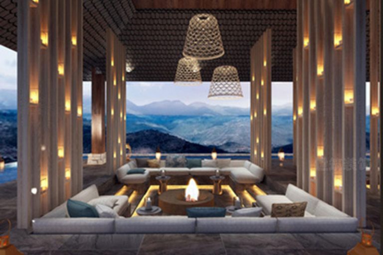 新中式度假酒店大堂接待区装修图