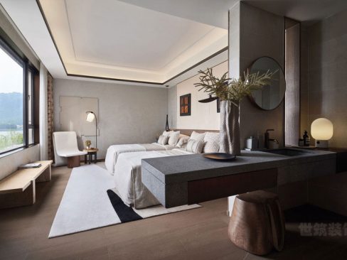 新中式度假酒店双人客房装修图