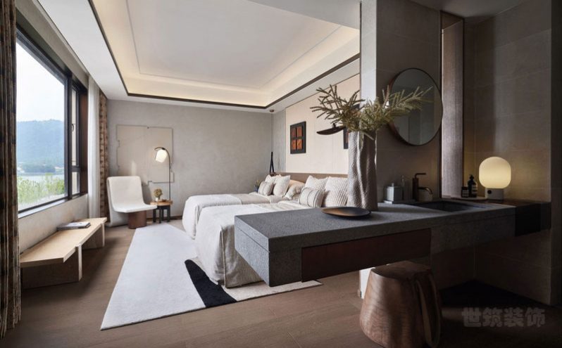 新中式度假酒店双人客房装修图