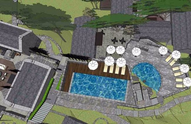 新中式度假酒店外观俯视效果图