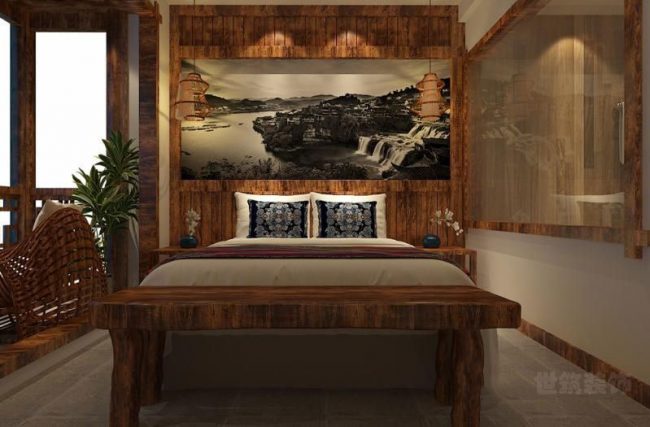 新中式度假酒店主题套房场景装修图