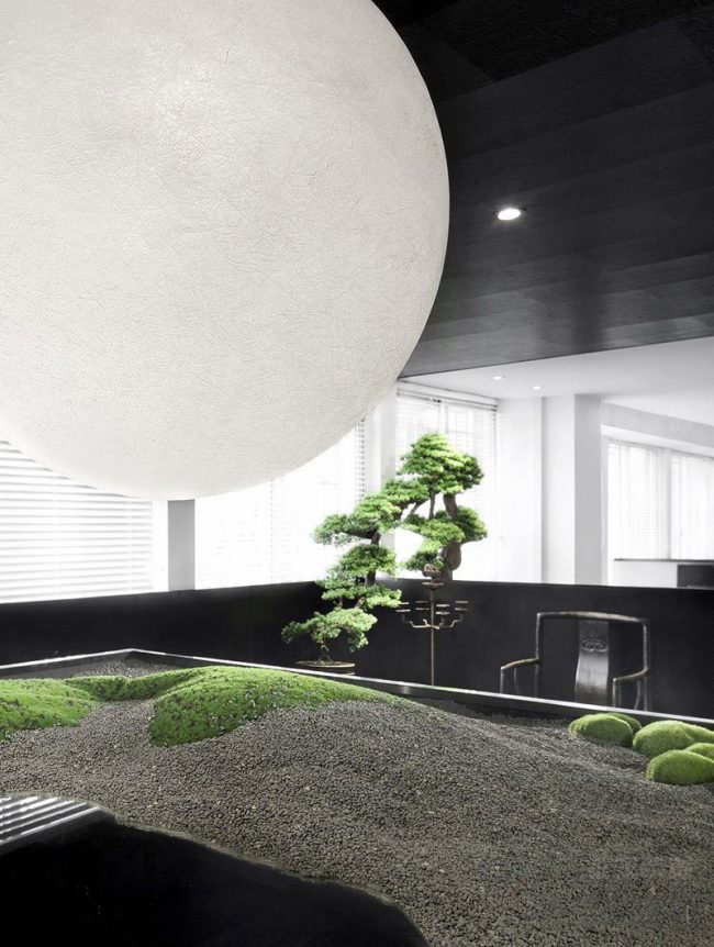 新中式风格办公室绿植景观区装修图