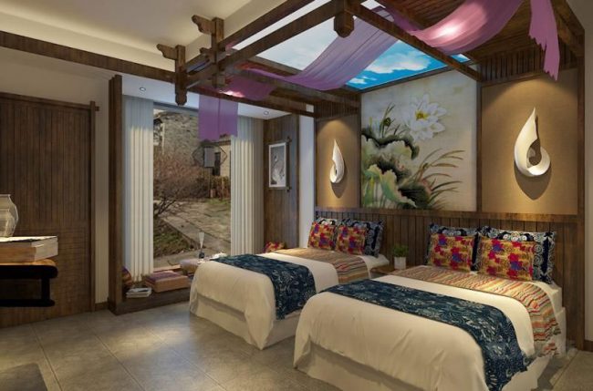 新中式风格文旅民宿双人房效果图