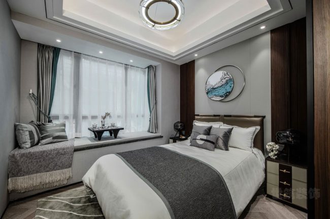 新中式风格样板间卧室场景装修图