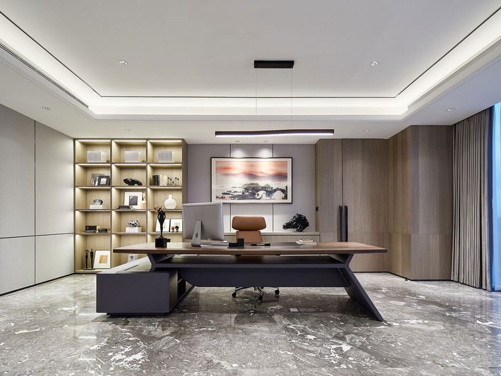 新中式极简风总裁办公室设计图