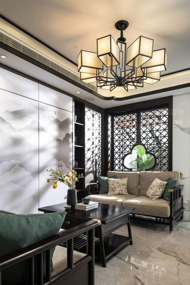 新中式家居客厅休闲区场景装修图