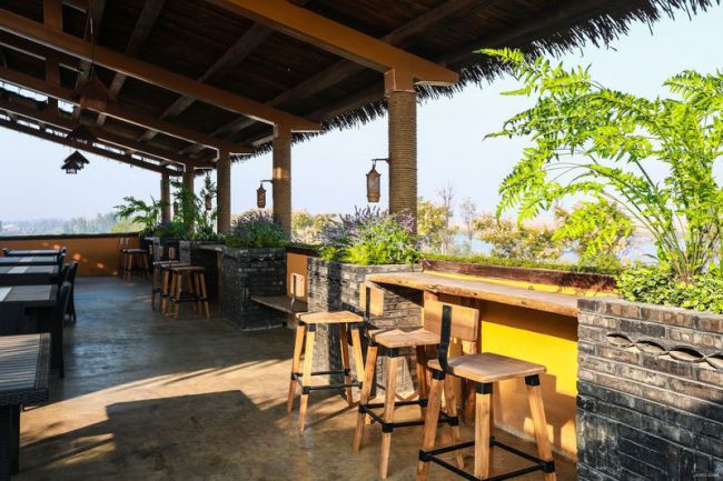 新中式民宿室外花园休闲吧台装修图