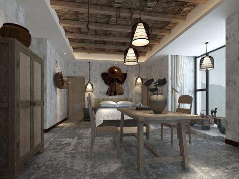 新中式民宿主题套房效果图