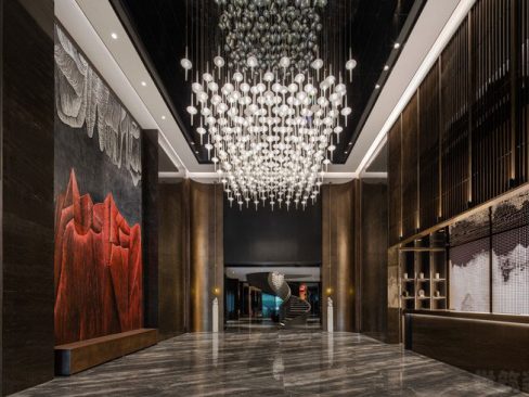 新中式商务酒店服务大堂装修图