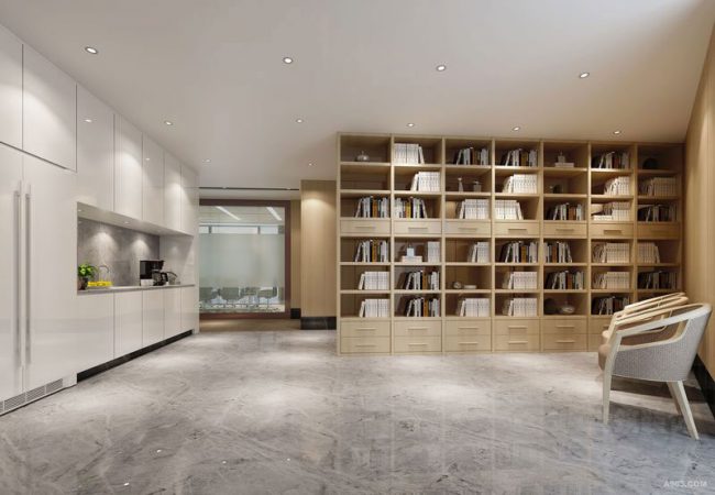 原木色书柜设计效果图