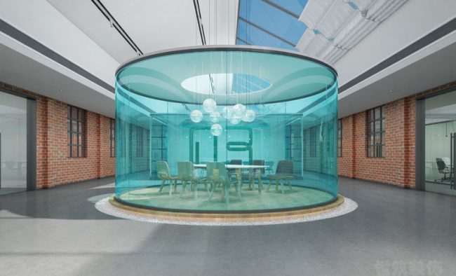 圆形玻璃房里的办公室