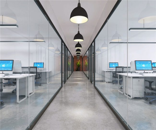 走廊全玻璃隔断效果