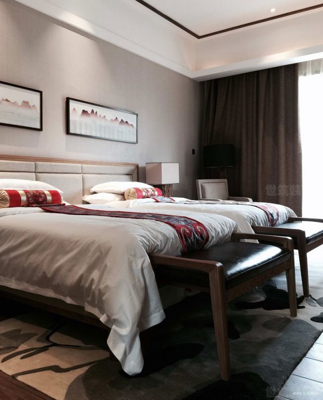 中式的酒店客房效果