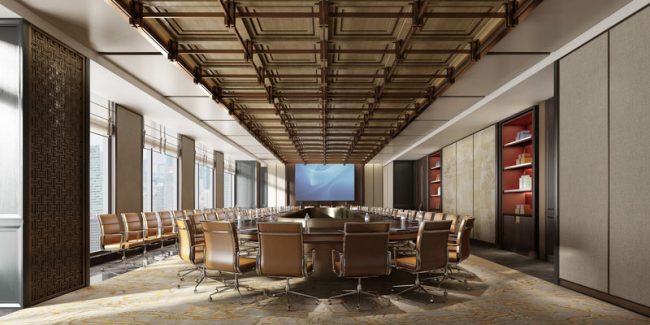 中式大型会议室设计效果图