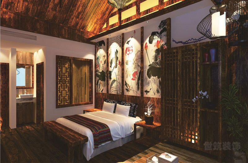 中式风格主题酒店特色套间装修图