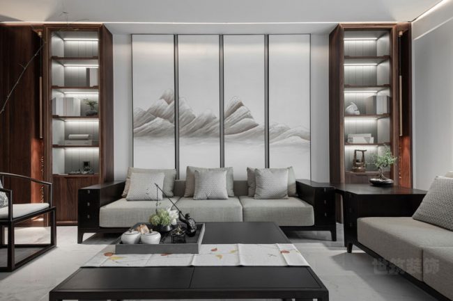 中式现代风格办公空间接待区装修图