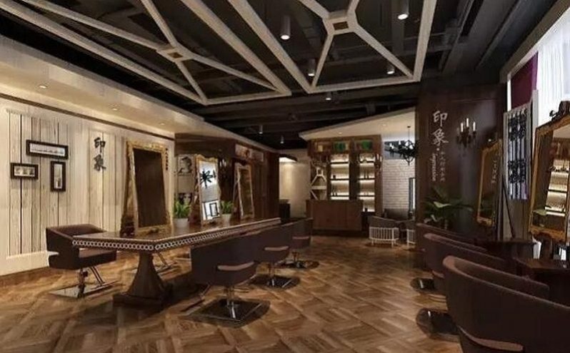 云南丽江现代风格美发店装修设计理发区效果图