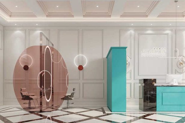 昆明西山区轻奢风格美发店设计案例前厅效果图