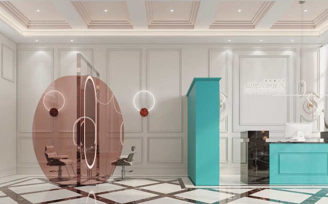 昆明西山区轻奢风格美发店设计案例前厅效果图