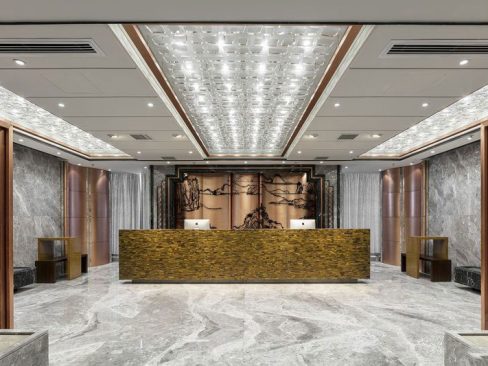 云南楚雄新中式办公室装修施工案例前厅效果图