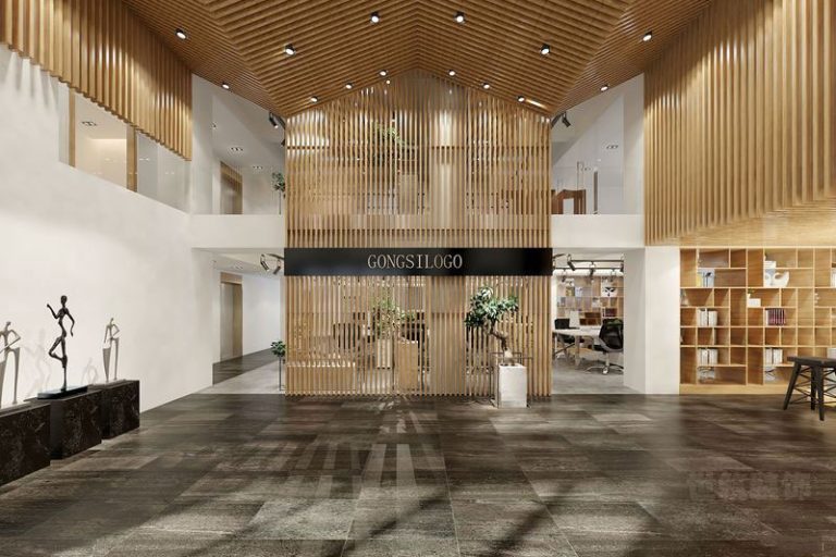 昆明呈贡禅意中式办公室装修大堂效果图
