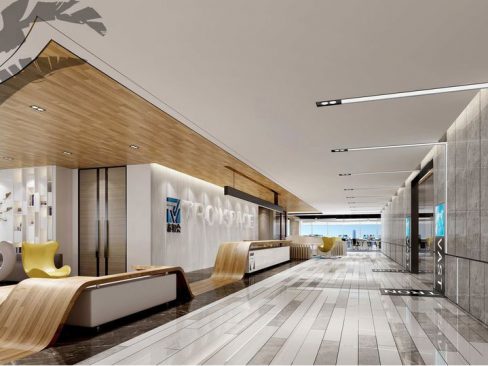 昆明嵩明现代风格办公室装修大堂效果图