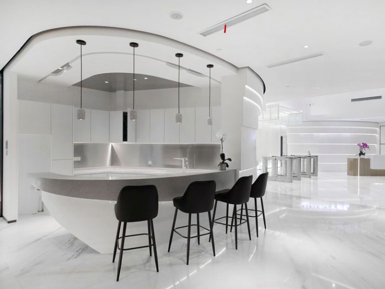 云南保山现代极简风办公室装修设计效果图吧台装修图