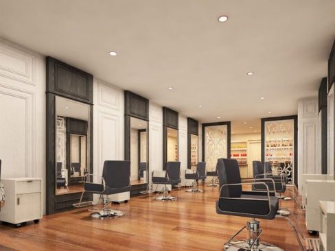 昆明呈贡区简欧风格美发店装修方案理发区效果图