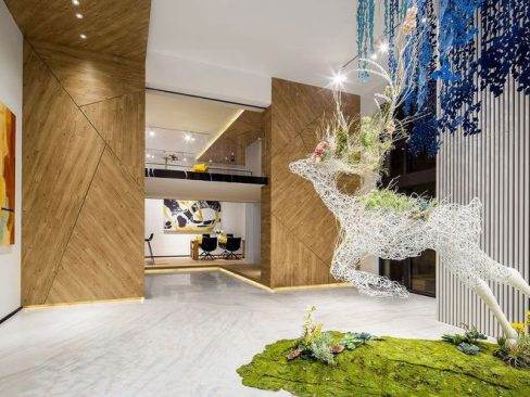 昆明现代工业风办公室装修大堂效果图