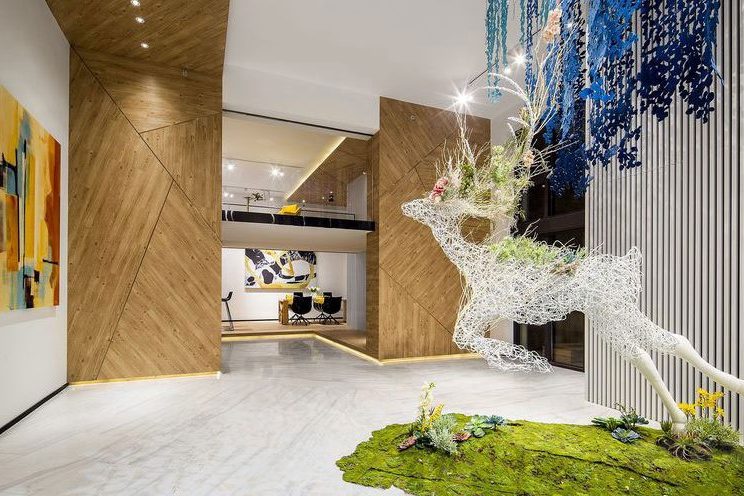 昆明现代工业风办公室装修大堂效果图