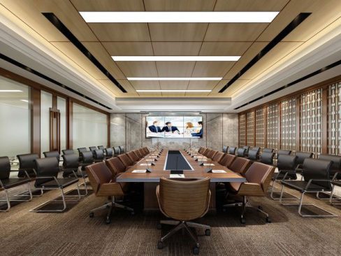 昆明东川中式风格办公室装修施工案例会议室效果图